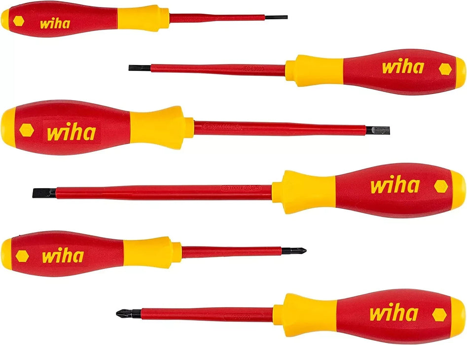 WIHA 6 Piece Electricians VDE 1000v Insulated Slot & Pozi Screwdriver Set, 25477