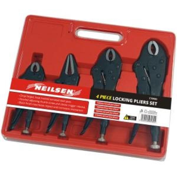 Neilsen 4pc Locking Mole Grip Vice Plier Set Long Nose Adjustable Tool Pliers