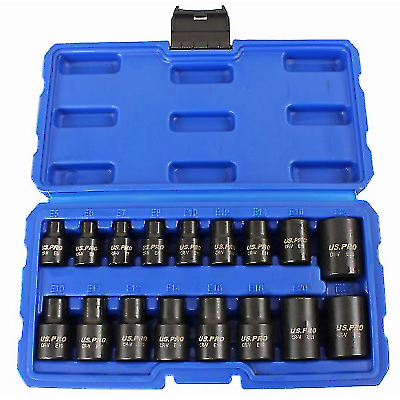US PRO Tools 17pc 3/8" & 1/2" dr Impact E-Torx Socket Set E5 to E24 3420