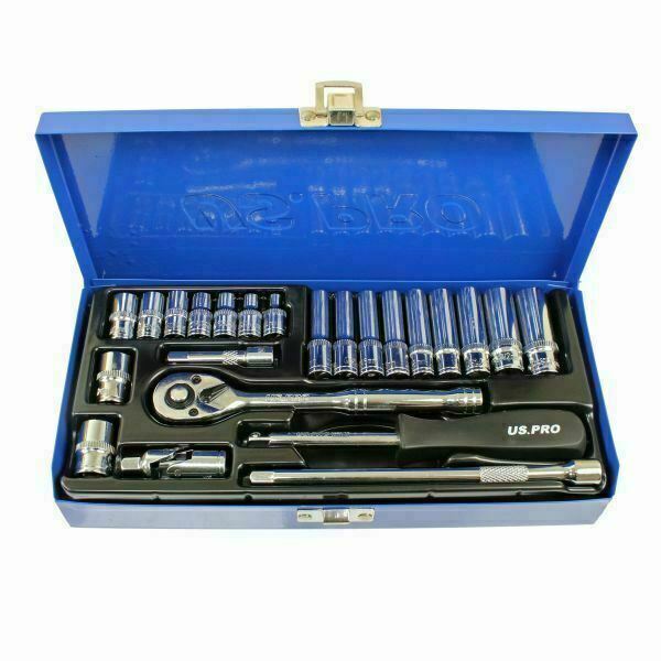 US PRO 24pc 1/4 Dr 6 Point Metric Socket Set 4 - 13mm 3253