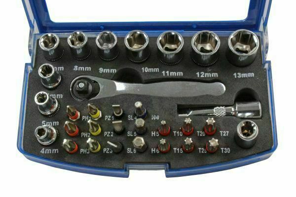 US PRO 31 Piece 1/4" Dr Socket & Bit Set With Ratchet 3219