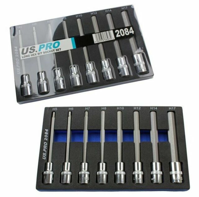 US PRO 8pc 1/2Dr  140mm Long Hex Bits Sockets Key Set Allen 5 - 17mm 2084